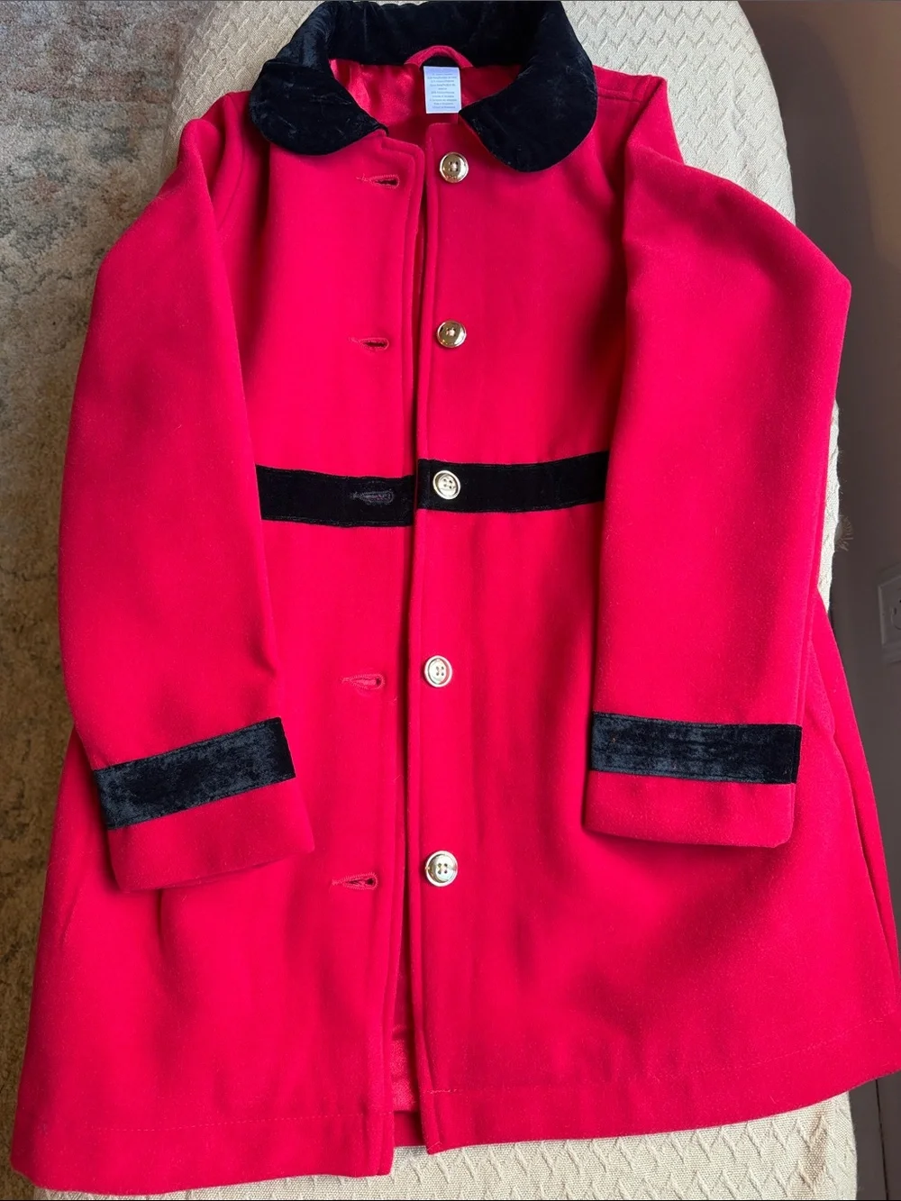 Gymboree Red Coat with Black Trim and Gold Buttons